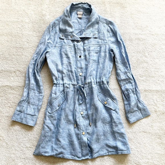 CHICO’S Cross Dye Linen Utility Jacket Size 1 or 8/10 Trendy Stylish Chic Casual - Picture 12 of 12